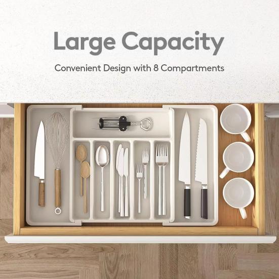 Dinnerware Storage Box Retractable Classification Organization Large Capacity Tableware Tray Cosmetic Jewelry Stationery Drawer
