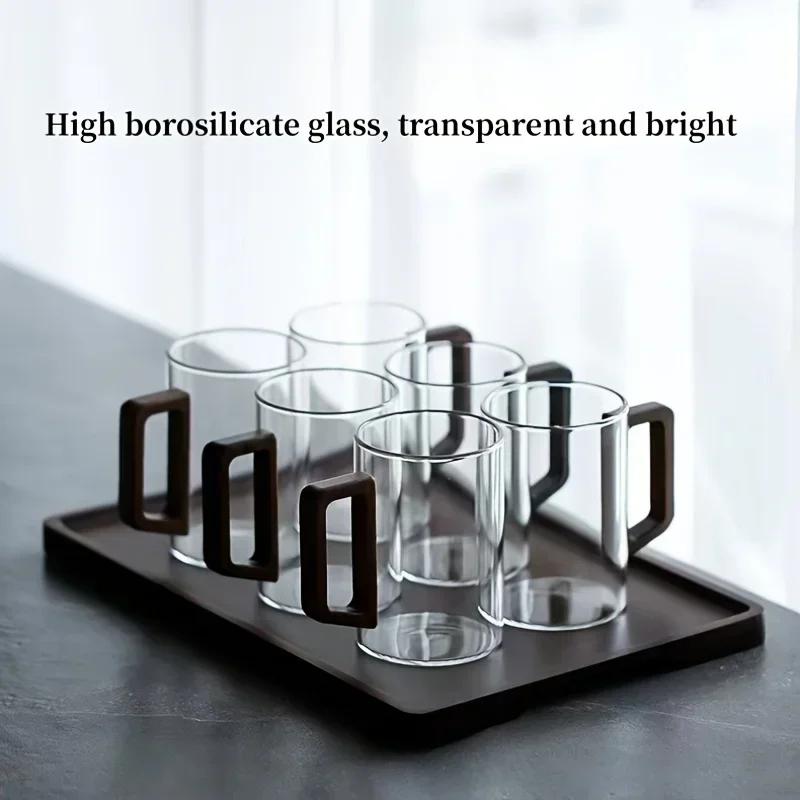 Wooden Handle Glass Tea Cup High Temperature Resistant Living Room Cup Water Set Household Hospitality Cup
