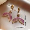 Chic Gradient Fishtail & Faux Pearl Dangle Earrings 925 Silvery Post Alloy Summer-Ready Women'S Fashion Jewelry