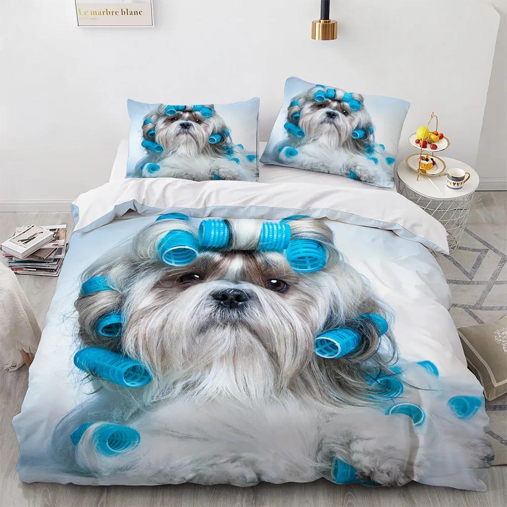 Full Size Bed Cover Set Cute Cartoon Dog Duvetcover 2pcs Pillowcase 3d Comforter Bedding Sets Twin Animals Bed Room Set No Sheet