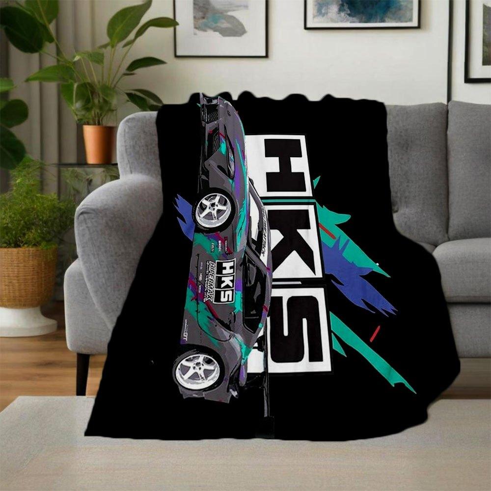 HKS Racing Car T-Shirt - Performance Auto Enthusiast TeeBlanket Flannel Throw Blanket for Sofa, Bed, Travel, Camping, Office, Couch, Chair,