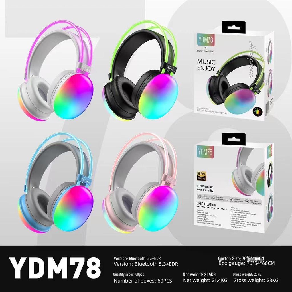2025 YDM78 Полноразмерные Bluetooth-наушники с RGB-подсветкой и долгим временем работы от аккумулятора