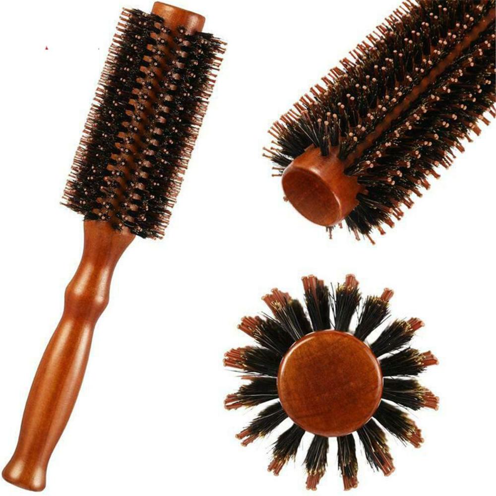 Lady Hairdressing Tool Wooden Boar Bristle Round Brush Hairbrush Styling Brush Round Hair Brush