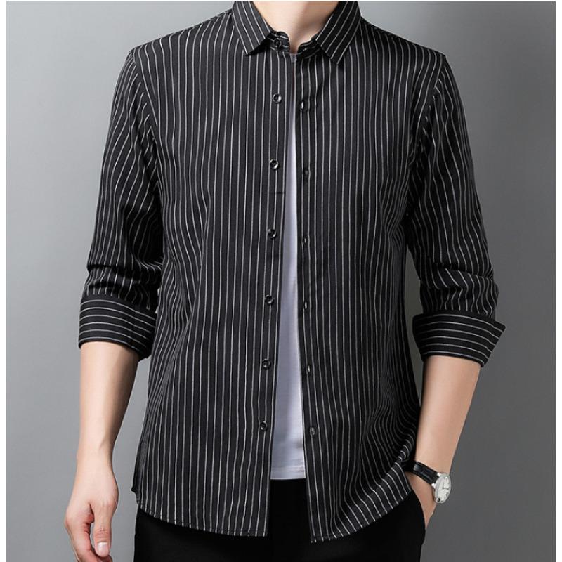 Рубашка с длинными рукавами в вертикальную полоску на весну и осень, деловая рубашка для мужчин молодого и среднего возраста, кардиган