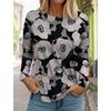 Women's White Long-sleeved Tops Round Neck Casual Tops 3d Printed Flowers Fashion Stickers Printed Women's Long-sleeved T-shirt