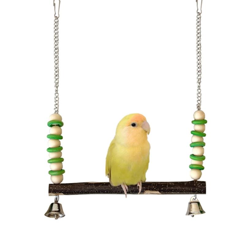 Bird Perches Chewing Toy Birdcages Standing Swing Small Medium Bird Cage Wood Swing with Bells Exercise Perches for Conures