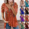 Summer Women's Tops V-neck Zipper Pullover Print Short-sleeved Loose T-shirt