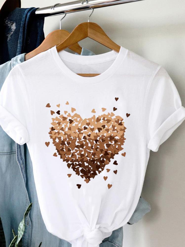 (Asian Size) Women Tee Top Valentine Flower Truck Short Sleeve Fashion Print Lady Clothing Casual  Tshirt Female Graphic T-shirts
