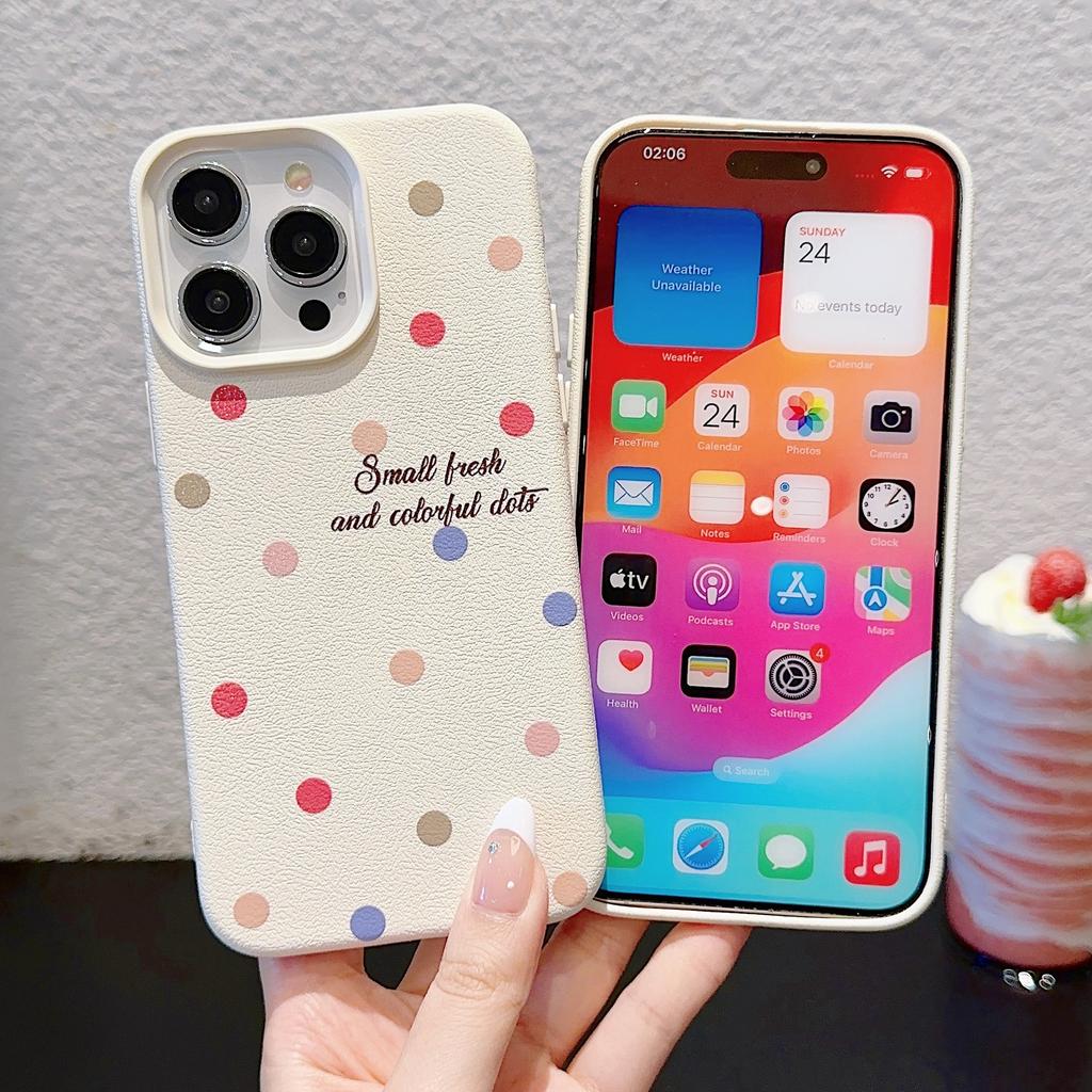 Leather Pattern Polka Dot Love Flower for Apple 16promax Mobile Phone Case for IPhone15pro/14/13