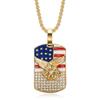 Square Necklace, Hip Hop, Diamond-encrusted Eagle Paint, National Flag, Pendant Necklace.