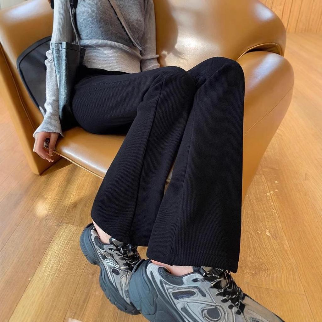 Женские брюки клеш на флисовой подкладке - С высокой посадкой, Облегающие, Трикотажные Повседневные для осени и зимы 2024