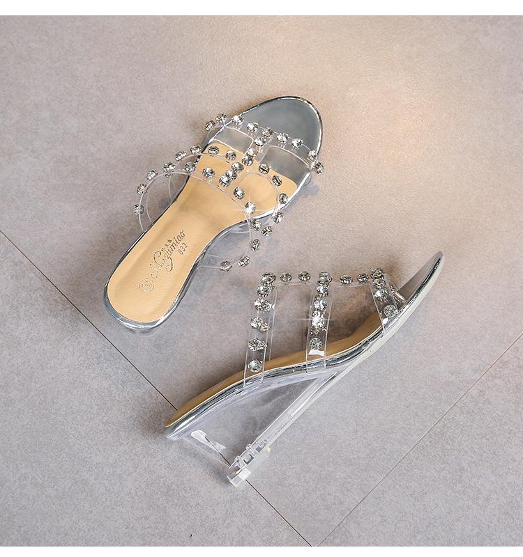 Серия 1098, летняя женская обувь на танкетке, 6 см, простые шлепанцы с пряжкой со стразами, прозрачная обувь LFD