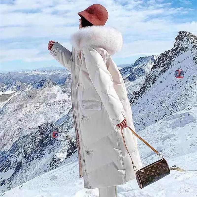 Down Padded Jacket Women's Long Over-the-knee Cotton-padded Jacket Winter Style Korean Fashion Horn Button Jacket