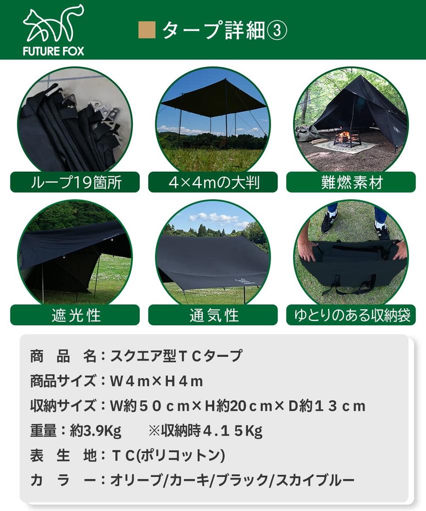 FUTUREFOX TC брезент брезент TC брезент квадратный 4м x 4м (Поликоттон) (черный)