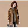 Autumn and Winter Fashion Women Leather Jacket Red Top Long Sleeve Black Coat