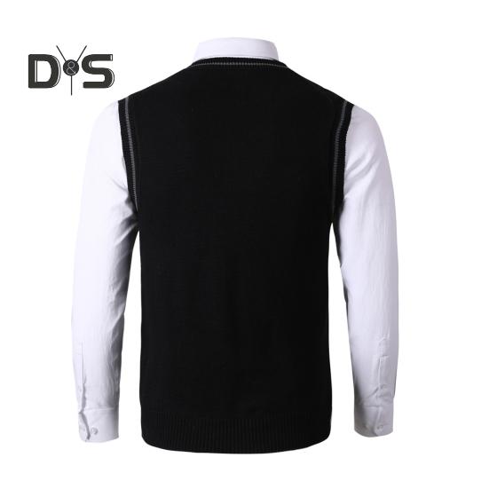 Мужской жилет, свитер с V-образным вырезом, без рукавов, облегающий вязаный пуловер с цветными блоками, облегающий свитер средней длины, утолщенный, в деловом и чопорном стиле