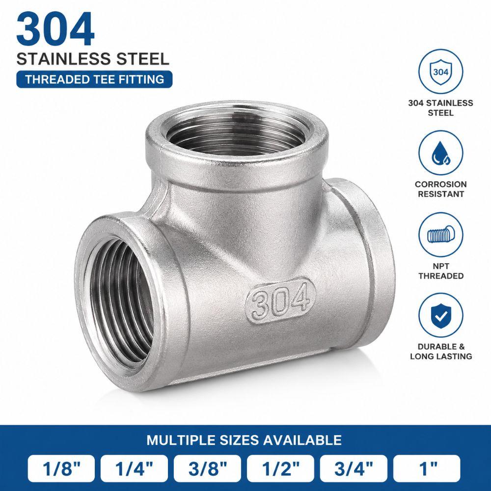 304 Stainless Steel Pipe Fitting BSP Female Thread Three-Way Female Thread Adapter 1/8" 1/4" 3/8" 1/2" 3/4" 1" Pipe Tee Adapter