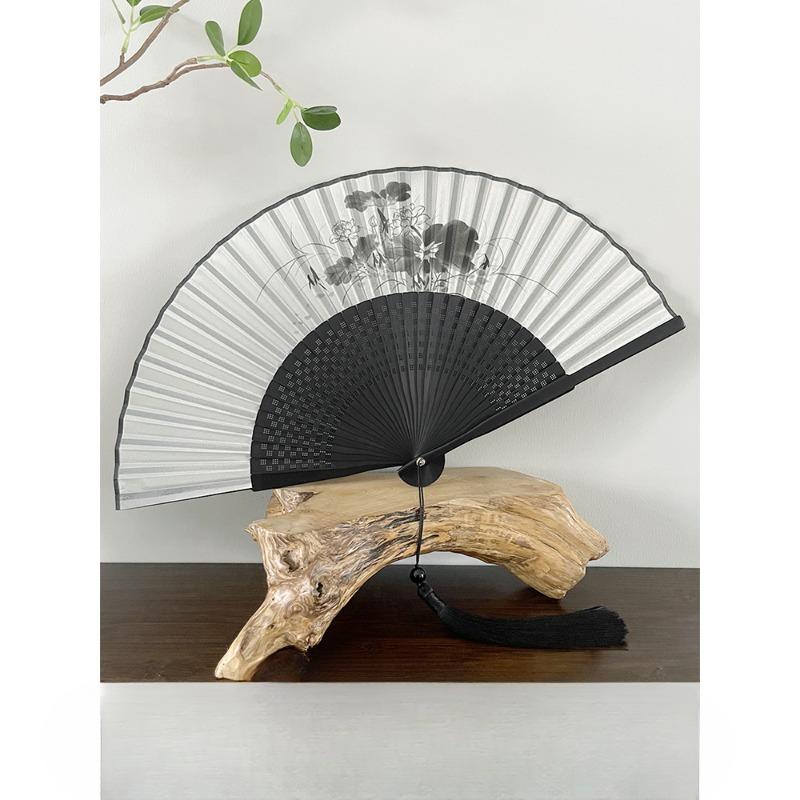 1PC Fan Summer Chinese Style Folding Fan Retro Style Lotus Classical Hanfu Cheongsam Daily Portable Folding Fan Dance Fan