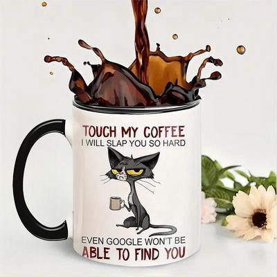 Забавная кружка для кофе с милым котом, керамическая кружка Touch My Coffee на 11 унций - прочная, стильная посуда для напитков, идеальный подарок для друга, изысканная упаковка для всей семьи