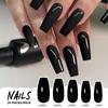Набор из 24 глянцевых черных накладных ногтей «Балерина» — удлиненная форма гроба, полное покрытие, однотонный цвет с желеобразным клеем и пилочкой для ногтей в комплекте