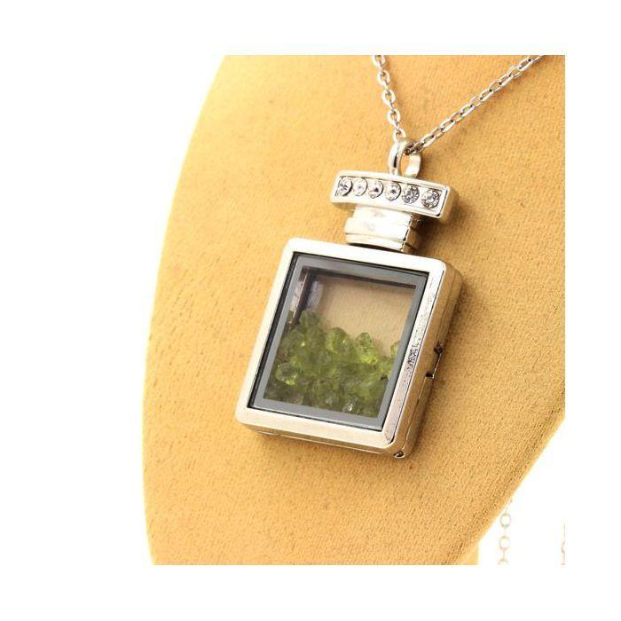 Stones and Minerals. Raw Peridot Necklace. Bottle Model.