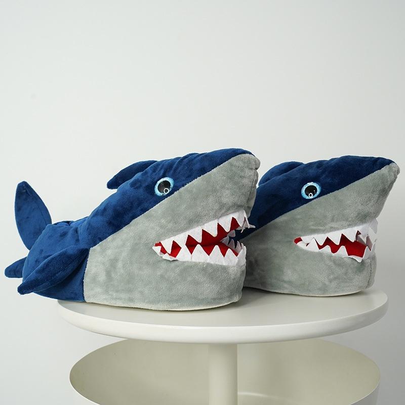 Cozy Shark Slippers Women Men Plush Animal Indoor Winter Warm Floor Shoes 3d