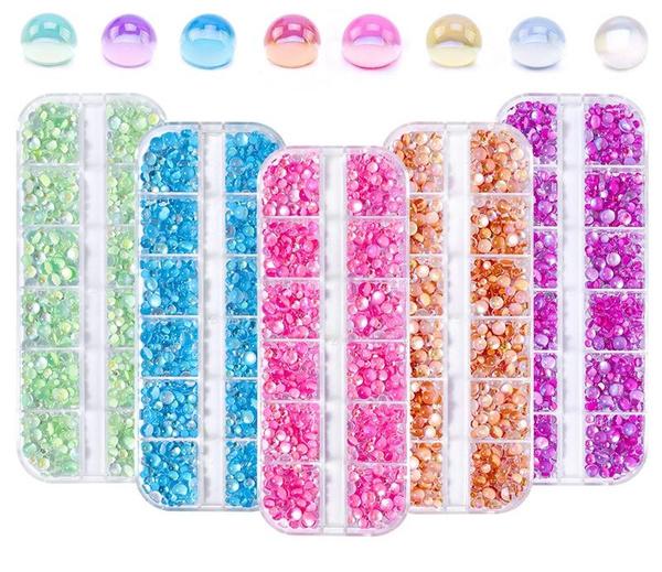 3D бусины для ногтей Aurora Bubble, бусины Crystal Mermaid Bubble для ногтей, набор хрустальных страз для ногтей с плоской задней поверхностью, цветные полукруглые бусины и стразы