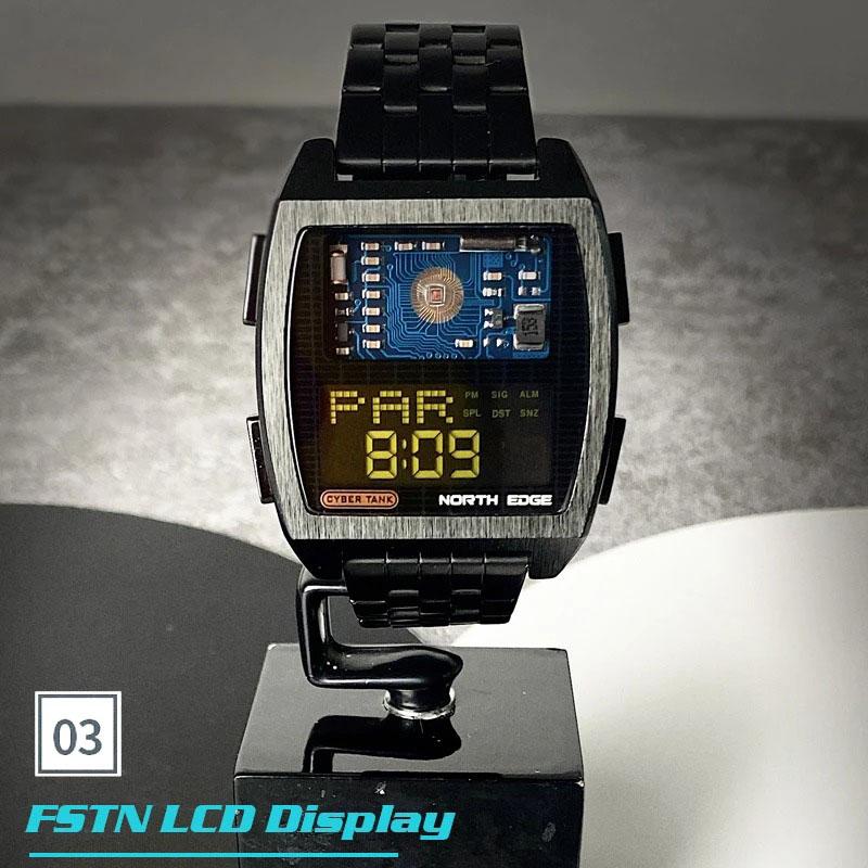 NORTH EDGE Мужские цифровые часы в стиле ретро, промышленный металл, водонепроницаемые, 50 м, спортивные часы для мужчин, мировое время, reloj de hombre