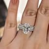Huitan Oval Cubic Zirconia 3Pcs Set Rings for Women Color Dazzling Bridal Wedding Rings Anniversary Party Trendy Jewelry