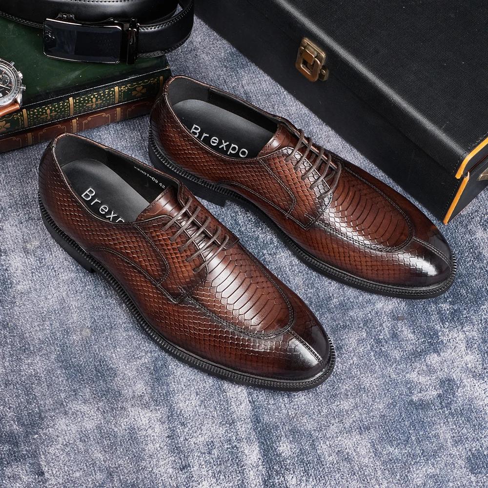 Fashion Men's British Style Genuine Leather Python Pattern Wedding Shoes Business Formal Dress Shoes