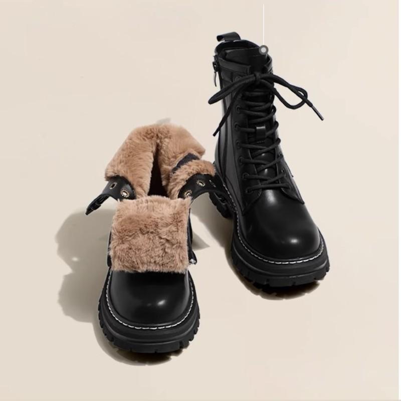 Водонепроницаемые зимние ботинки женские осенне-зимние утолщенные плюшевые ботинки на платформе женские теплые нескользящие ботинки из искусственной кожи в английском стиле