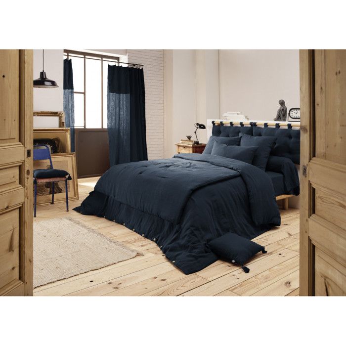 Edredon ou Bout de lit "Gaïa" toutes dimensions "Gaze de Coton" - Gaïa Minuit - 150 x 150 cm