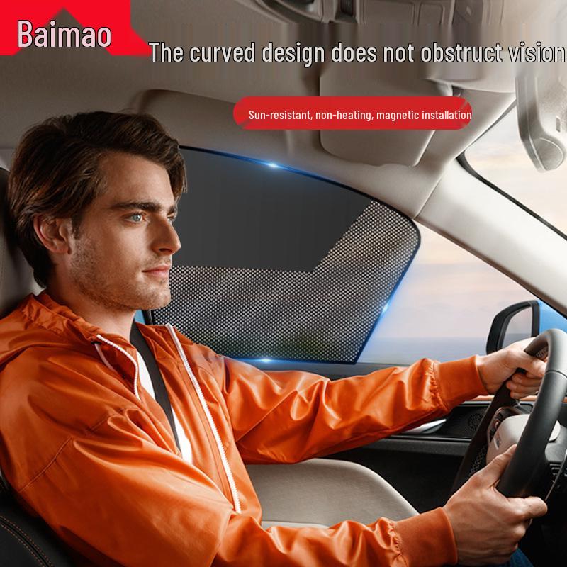 Magnetic Mesh Car Sun Shade - Summer Heat Protection, UV Shield, Clear View.