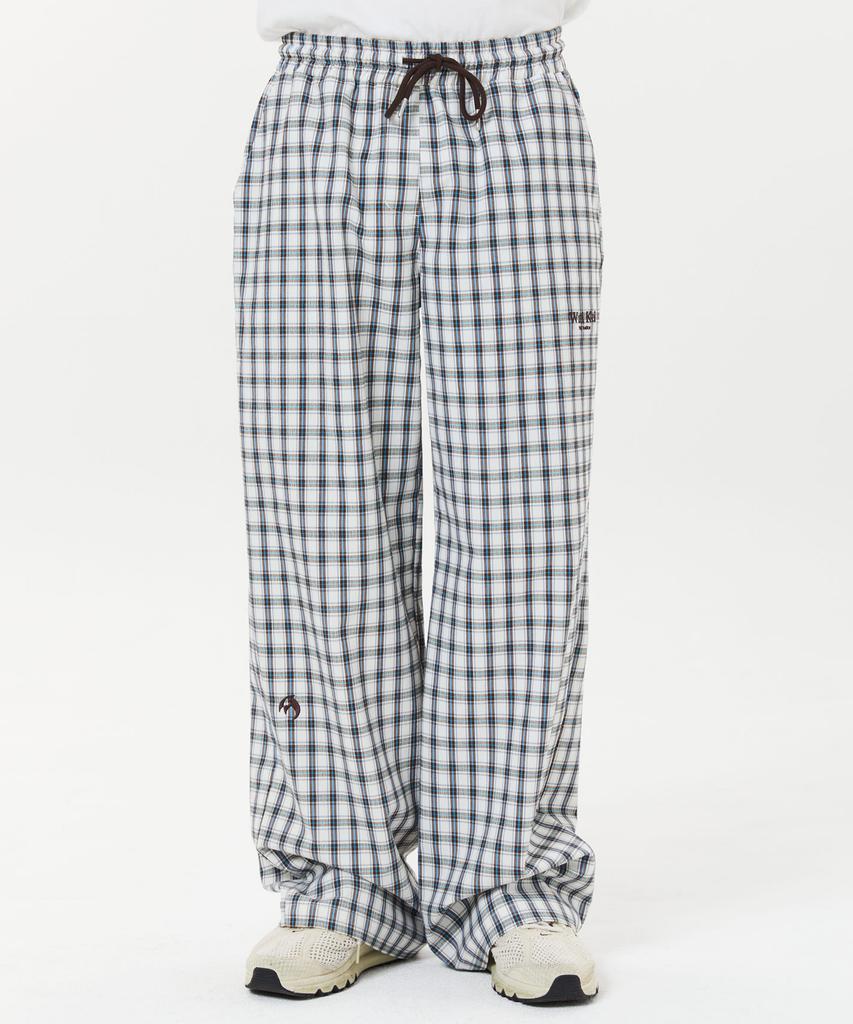 Yk Wide Check Elastic Waist Pants Brown