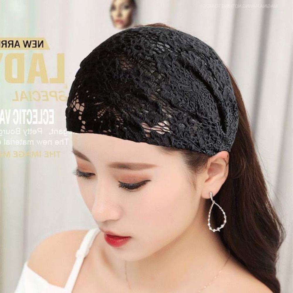 Сетчатая повязка для волос с широкими полями, эластичный обруч для волос с цветочным узором, темпераментная кружевная вышитая повязка на голову для девочек