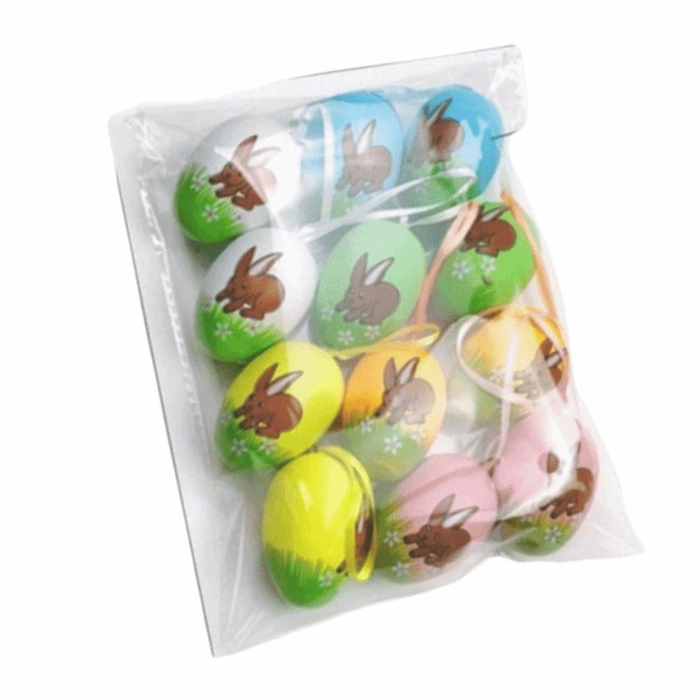 12Pcs/Set DIY Craft Easter Simulation Egg Cartoon Artificial Egg Pendant Hanging Ornament