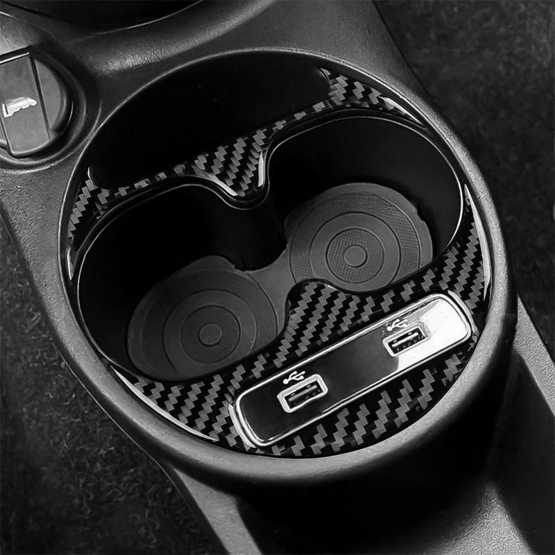 For Abarth 595 695 For Fiat 500 2016-2024 Carbon Fiber Sticker Cup Holder Trim Panel Frame Automobiles Interior Accessories