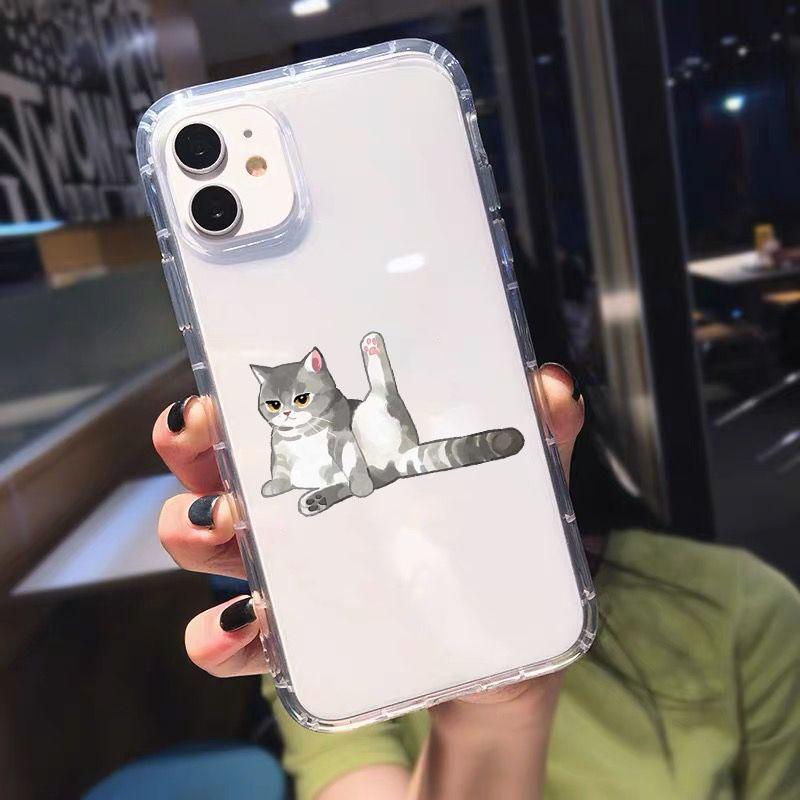 Забавный Мультяшный Кот Чехол для Телефона iPhone 15 11 12 Pro Max 13 XR XS X 8 7 SE 14Plus Милый Рисунок Животного Прозрачный Мягкий ТПУ Чехол-Оболочка