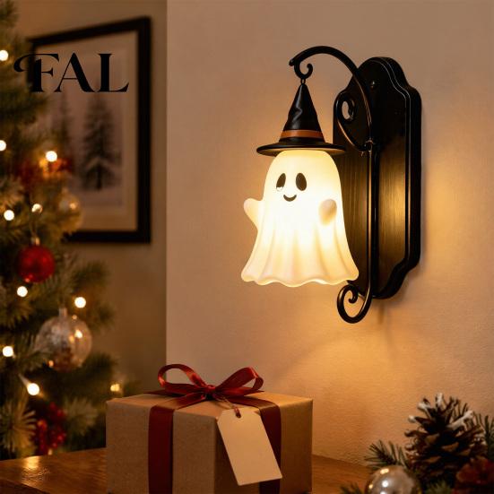 Autumn Wall Ornament Cute Ghost Light, Wizard Hat Lamp, Decorative Halloween Home Decor Mount Lamp for Hallway Entrance Bedroom Creative Theme