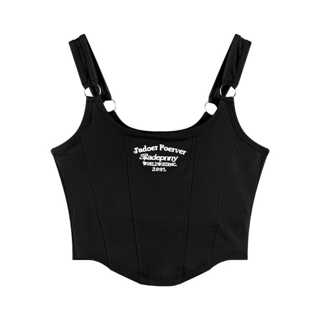 Small Camisole With Bra Pad Undershirt Female Senior Sense Letters Embroidery Thin Inner Slim Outer Wear Spicy Girl Desire Tops