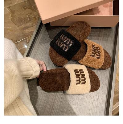 Шерстяная версия~ miu wind кожаные толстоподошвенные пушистые туфли женские зимние Boken верхняя одежда теплые хлопковые туфли Boken пушистые тапочки