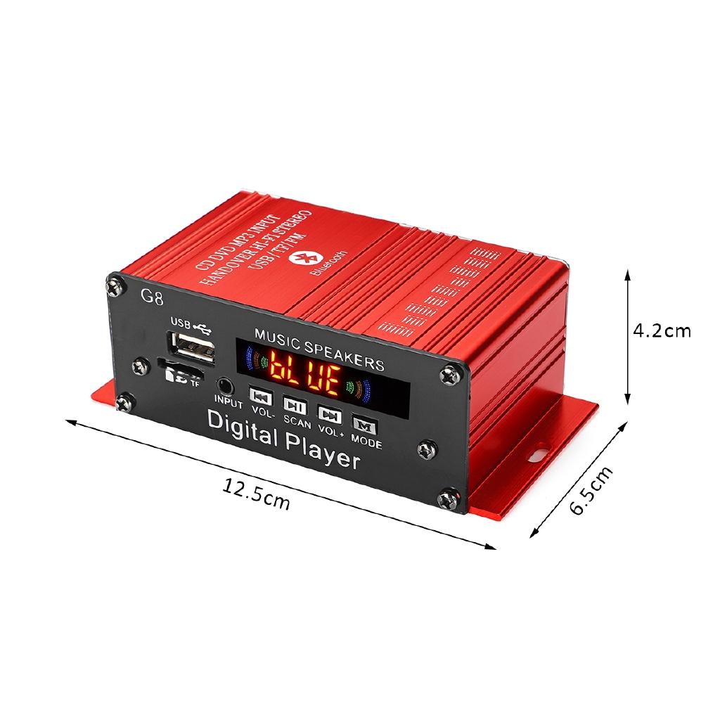 2-канальный 100 Вт + 100 Вт постоянного тока 12 В HIFI Аудиоусилитель Bluetooth Стерео FM-радио USB Пульт дистанционного управления Красный Автомобильный аудиоусилитель