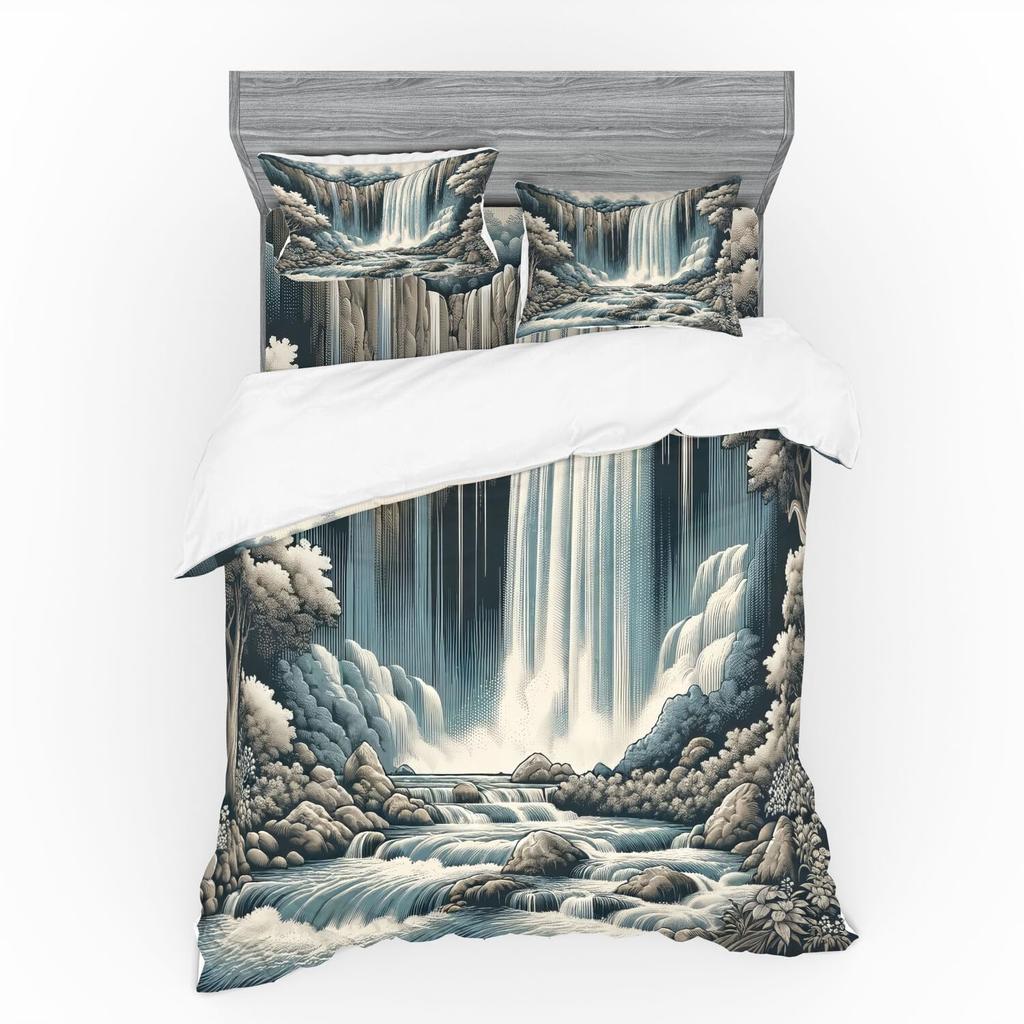 Наборы Пододеяльников с Принтом «Водопад» Для Подростков Взрослых Размер Queen Легкие Покрывала на Одеяло Декор Комнаты 2 Наволочки 1 Пододеяльник Без Одеяла