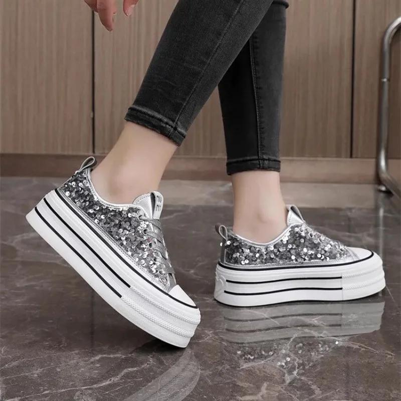 Женская обувь Белые туфли со стразами для женщин с ромбовидной сеткой, дышащие, на высокой платформе с кристаллами, тренды 2024 года в корейском стиле, повседневные