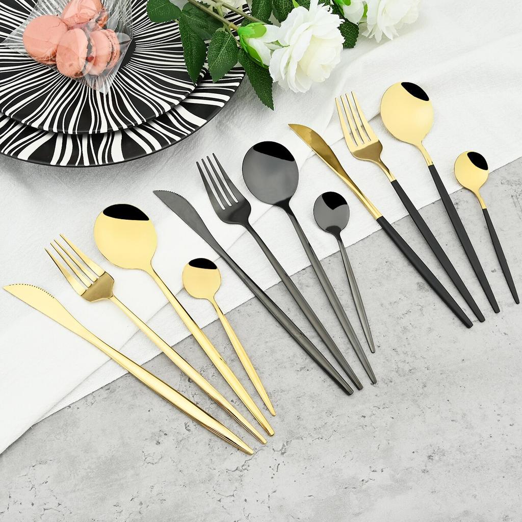 4Pcs Western Colorful Dinnerware Set Stainless Steel Cutlery Dinner Set Knife Fork Coffee Spoon Silverware Kitchen Tableware Set