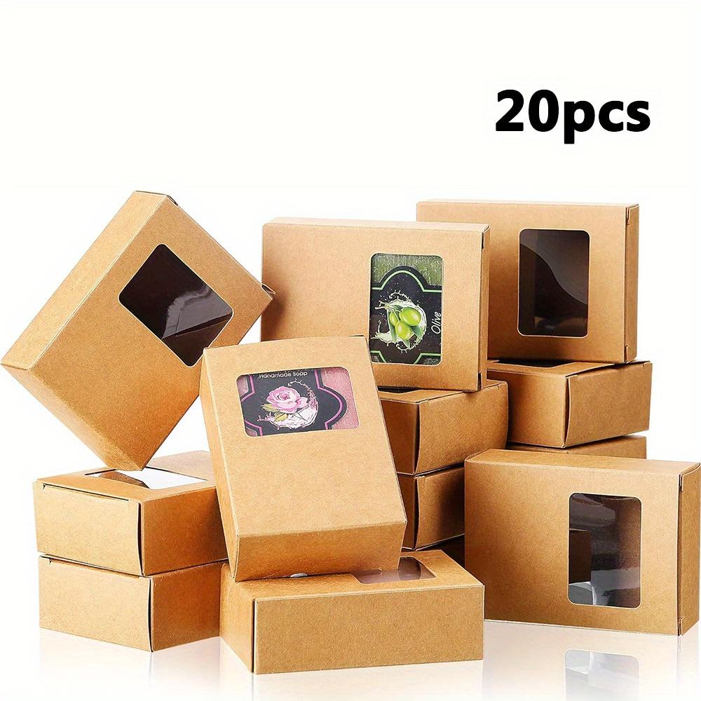 20 шт. Мини-коробка из крафт-бумаги с квадратным окошком, упаковочные коробки для мыла, подарочная коробка из крафт-картона для домашнего мыла, угощения, выпечки, конфет