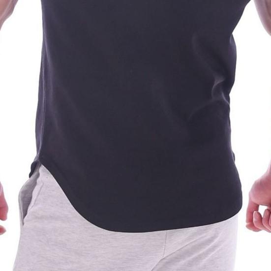 Men Sports T-shirt O Neck Short Sleeve Slim Fit Solid Color Elastic Quick-drying Soft