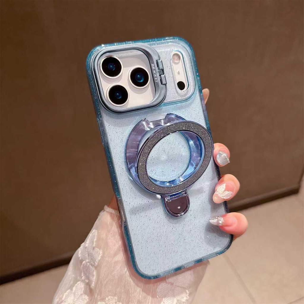 Совместим с Apple iPhone 17 Pro Max, Чехол для телефона со встроенной подставкой, покрытие-глиттер, защита от падений, дизайн «Яркая тень».