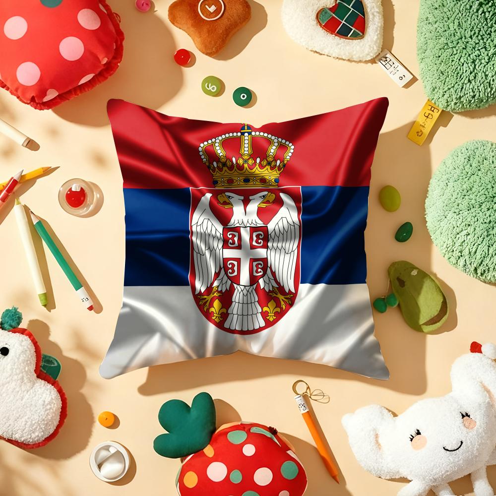 Serbia flag Cushion Cover Plush Fabric Soft DoubleSided Printed Sofa Warm Winter Home Gift Pillow Cover