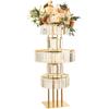 "Elegant Elegance: 100cm Tall 5-Tier Crystal-Style Acrylic Flower Stand With Golden Frame - The Ultimate Wedding Centerpiece Dis